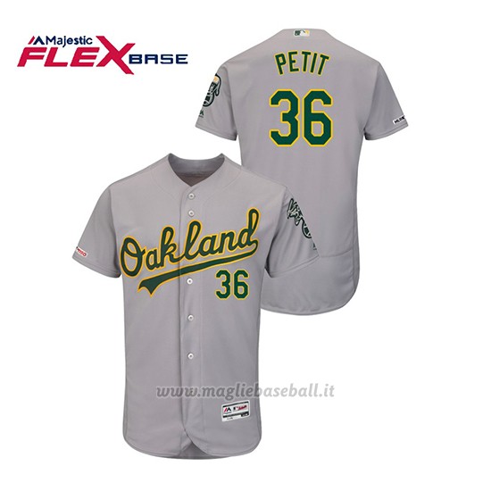 Maglia Baseball Uomo Oakland Athletics Yusmeiro Petit 150th Aniversario Patch Autentico Flex Base Grigio